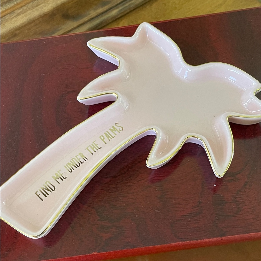 Rosanna Pink and White Palm Trinket Dish - “Find Me Under the Palms”